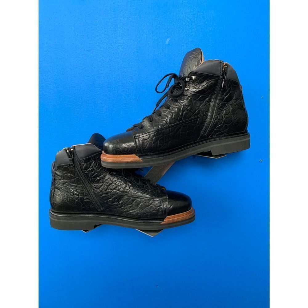 WORN 2x SANTONI EVEREST HIKING BOOT 8.5  D DERBY BURNISHED  Black  Croco